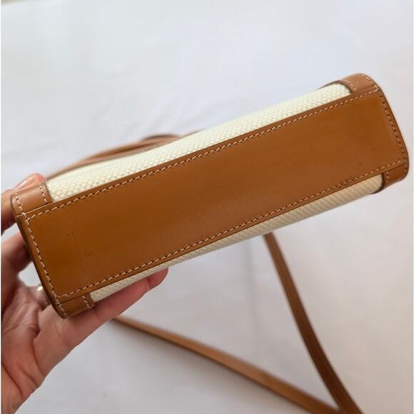 Celine Tan/Natural Mini Cabas Vertical Leather/Textile Logo Tote Bag - Picture 6 of 12